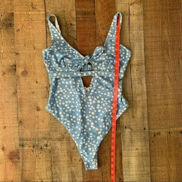 ASOS peek and beau fuller bust cut out swimsuit in blue and white polka dot - Picture 3 of 8